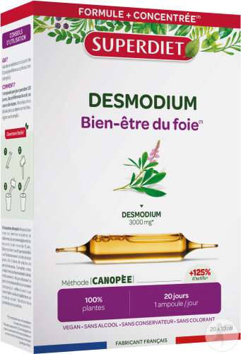Superdiet Desmodium Complément Alimentaire Bien-Être Du Foie Ampoules 20x10ml