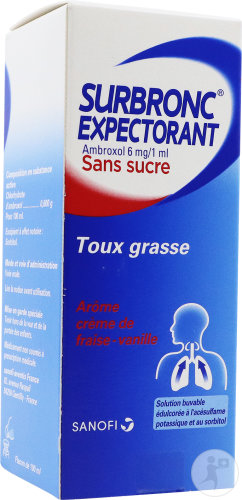 Surbronc Expectorant Ambroxol 6mg/1ml Sans Sucre Toux Grasse Arome Crème Fraise-Vanille 100ml