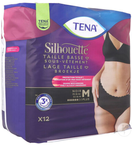 Tena Silhouette Plus Noir Taille Basse M 12 Pièces