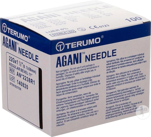Terumo Agani Aiguille Hypodermique 22G 1 1/2 RB Noir 100 Pièces