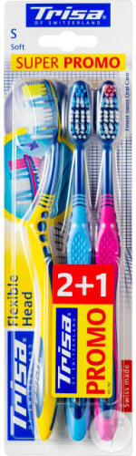 Trisa Tête Flexible Brosse À Dents Trio Souple 3 Pièces
