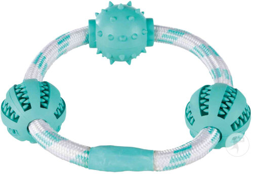 Trixie Denta Fun Anneau Corde Avec Balles Menthes Caoutchouc Ø 20cm/Ø 5cm 1 Pièce