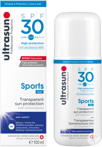 Ultrasun Sports Gel Protection Solaire Transparente IP30 Flacon 100ml