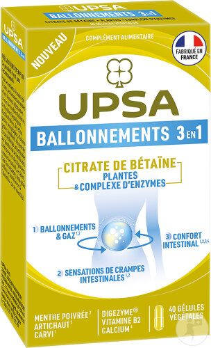 UPSA Ballonnement 3en1 Made In France 40 Gélules Végétales