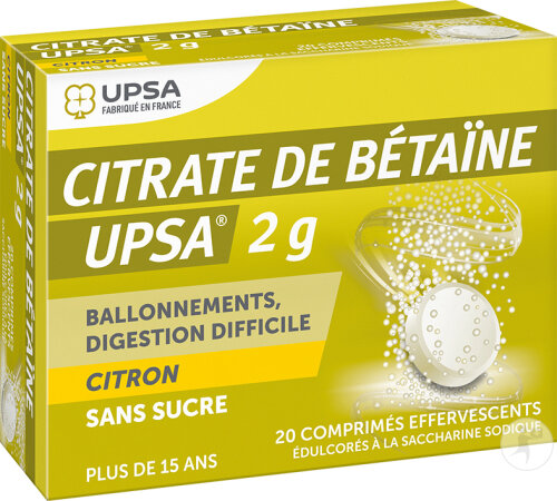 UPSA Citrate De Bétaïne 2g Citron Sans Sucre 2x10 Comprimés Effervescents