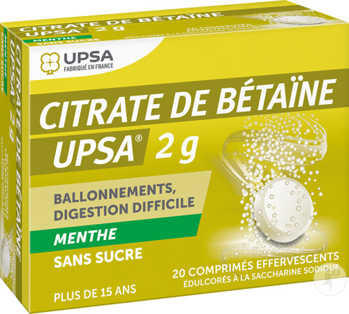 UPSA Citrate De Bétaïne 2g Menthe Sans Sucre 20 Comprimés Effervescents