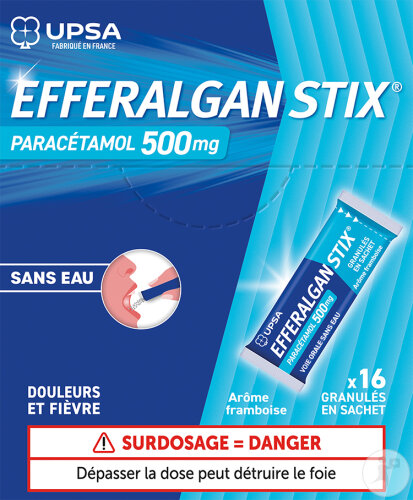 UPSA Efferalgan 500mg Granulés Sans Eau Goût Framboise 16 Sachets