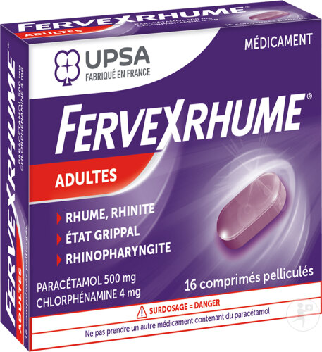 UPSA Fervexrhume Adulte 16 Comprimés Pelliculés Paracétamol, Chlorphénamine