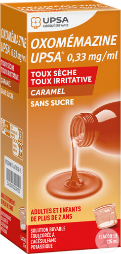 UPSA Oxomémazine Toux Sèche Et Irritative Sirop Sans Sucre Arôme Caramel Flacon 125ml