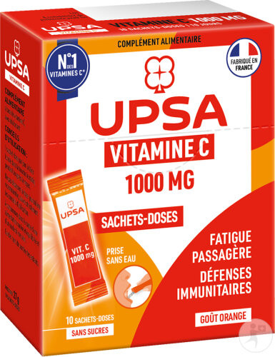 UPSA Vitamine C 1000mg Fatigue Passagère Et Défenses Immunitaires Adulte 10 Sticks