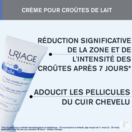Uriage Bébé Soin Croûtes De Lait Crème Régulatrice Apaisante Visage Et Cuir Chevelu Tube 40ml-4