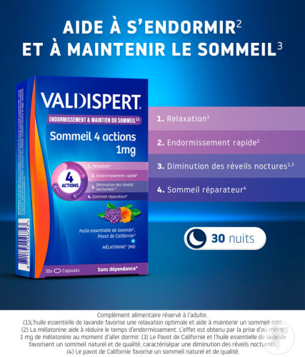 Valdispert Endormissement Sommeil 4 Actions 1mg Complément Alimentaire 30 Capsules-2