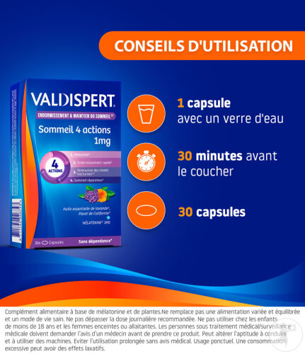 Valdispert Endormissement Sommeil 4 Actions 1mg Complément Alimentaire 30 Capsules-5