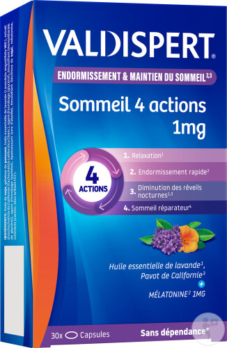Valdispert Endormissement Sommeil 4 Actions 1mg Complément Alimentaire 30 Capsules