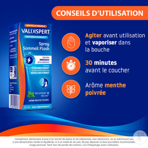 Valdispert Endormissement Spray Sommeil Flash Complément Alimentaire Arome Menthe Poivrée 20ml-4