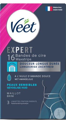 Veet Expert Bandes De Cire Froide Maillot Peaux Sensibles 16 Strips