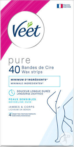 Veet Minima Bandes De Cire Froide Easy-Gel Hypoallergénique Corps Et Jambes 40 Bandes + 4 Lingettes