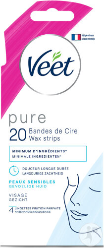 Veet Minima Bandes De Cire Froide Easy-Gel Hypoallergénique Visage 20 Bandes + 4 Lingettes