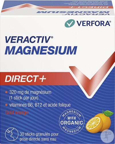 Veractiv Magnesium Direct+ Goût D'Orange Sans Eau 30 Sticks