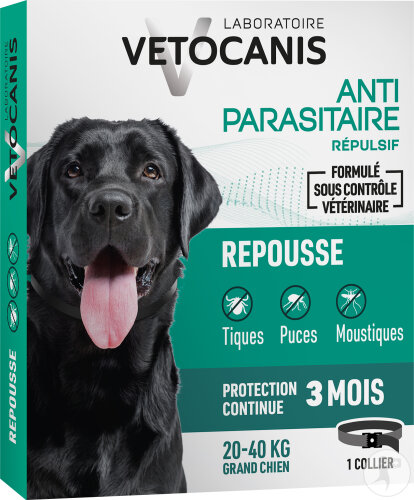 Vetocanis Collier Antiparasitaire Grand Chien Protection Anti-Puces/Tiques/Moustiques 1 Pièce