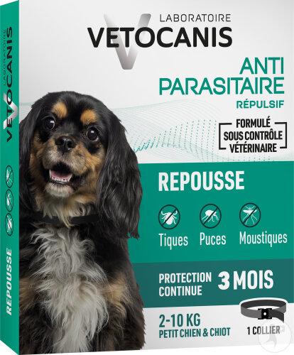 Vetocanis Collier Antiparasitaire Petit Chien Chiot Protection Anti-Puces/Tiques/Moustiques 1 Pièce