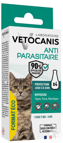 Vetocanis Pipettes Répulsives Anti-Puces Anti-Tiques Anti-Moustiques Pour Chat 4 Pièces