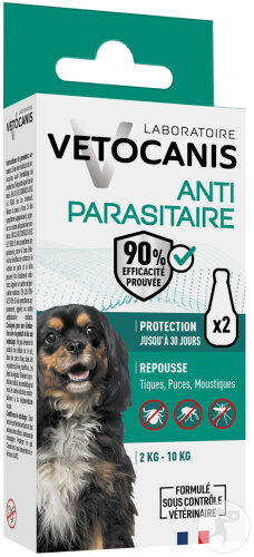 Vetocanis Pipettes Répulsives Contre Puces, Tiques Et Moustiques Petit Chien 2 À 10 kg 2 Pièces