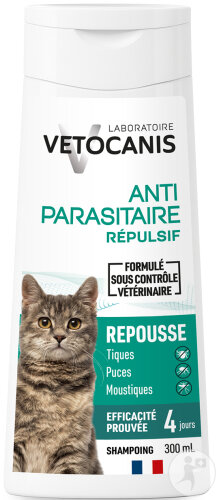 Vetocanis Shampoing Anti-Puces Tiques Et Moustiques Répulsif Chat Tube 300ml