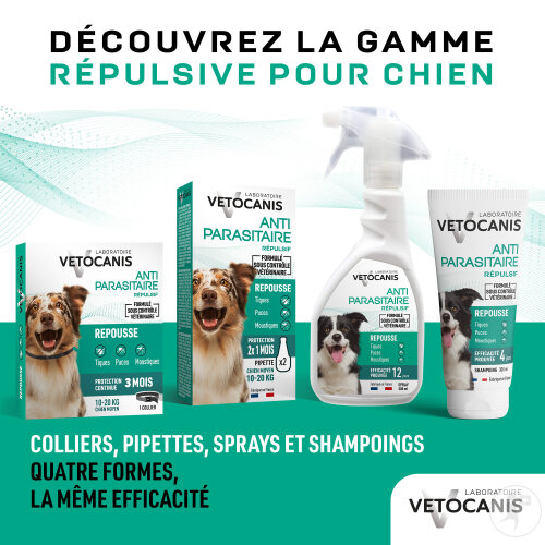 Vetocanis Shampoing Anti-Puces Tiques Et Moustiques Répulsif Chien Tube 300ml-6