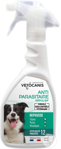 Vetocanis Spray Antiparasitaire Répulsif Tiques/Puces/Moustiques Pour Chien 500ml
