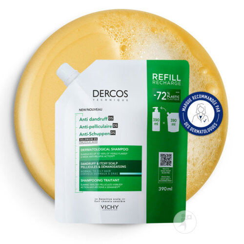 Vichy Dercos Shampoing Antipelliculaire Cheveux Normaux À Gras Recharge 390ml-2