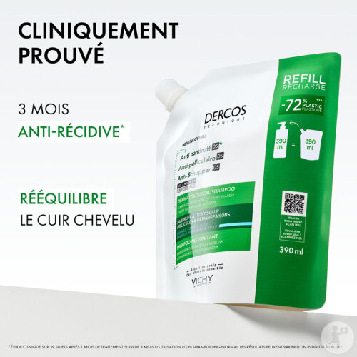 Vichy Dercos Shampoing Antipelliculaire Cheveux Normaux À Gras Recharge 390ml-5
