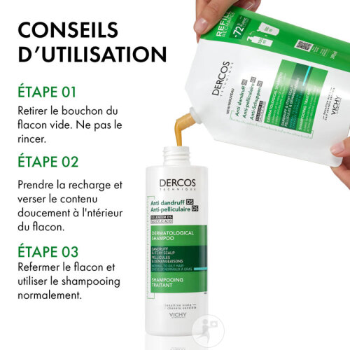 Vichy Dercos Shampoing Antipelliculaire Cheveux Normaux À Gras Recharge 390ml-9
