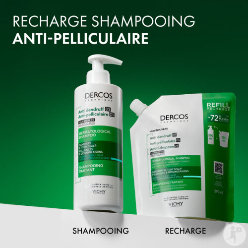 Vichy Dercos Shampoing Antipelliculaire Cheveux Normaux À Gras Recharge 390ml-10