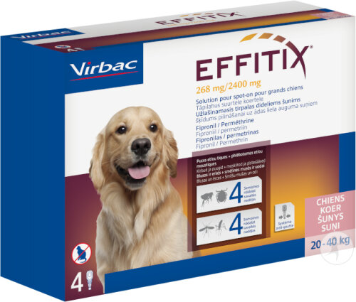 Virbac Effitix 268mg/2400mg Solution Spot-On Grands Chiens 20-40kg 24 Pipettes