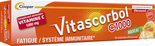 Vitascorbol C1000 Fatigue/Système Immunitaire Goût Orange Pressée 20 Comprimés Effervescents