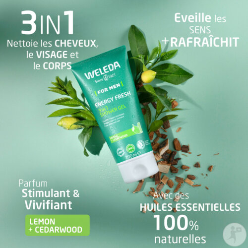 Weleda Men Energy Fresh 3en1 Gel Douche Visage Corps Et Cheveux Bio 200ml-2