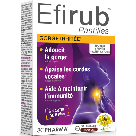3C Pharma Efirub Geïrriteerde Keel Cola Smaak 30 Zuigtabletten