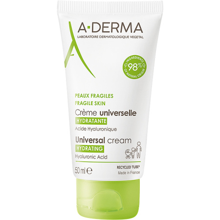 A-Derma Universele Hydraterende Crème Hyaluronzuur Fragiele Huid Tube 50ml