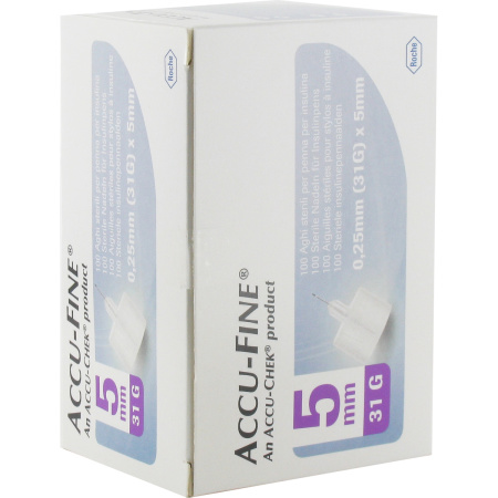 Accu-Fine Steriele Insulinepennaalden 0,25mm(31G)x5mm Stuks 100