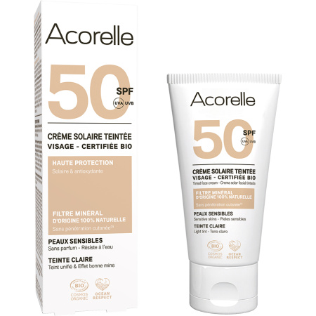 Acorelle Getinte Zonnecrème SPF50 Gezicht Light Bio Tube 50ml