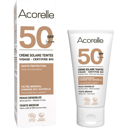 Acorelle Getinte Zonnecrème SPF50 Gezicht Medium Bio Tube 50ml