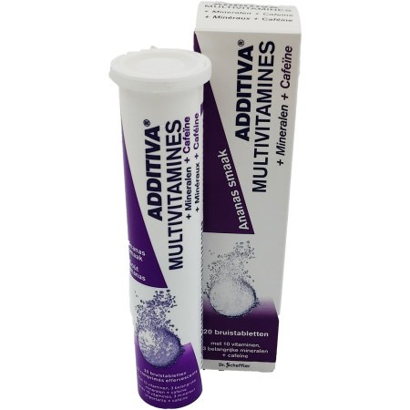 Additiva Multivitaminen + Mineralen + Cafeïne Ananassmaak 20 Bruistabletten