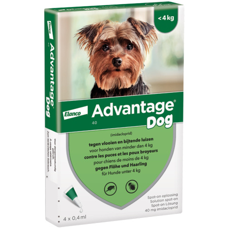 Advantage Dog 40 Spot-On Oplossing Voor Honden Pipetten 1-4kg 4x0,4ml
