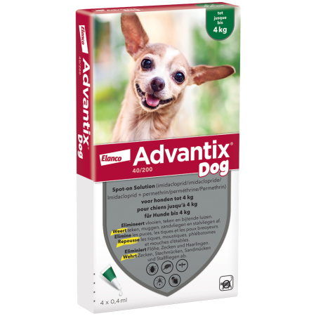 Advantix Dog 40/200 Spot-On Oplossing Voor Honden Pipetten 4x0,4ml