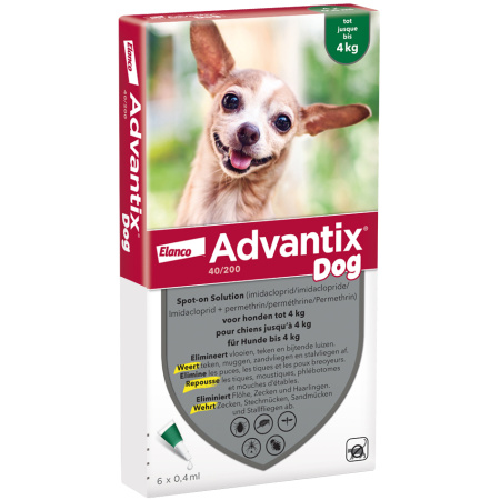 Advantix Dog 40/200 Spot-On Oplossing Voor Honden Tot 4kg Pipetten 6x0,4ml