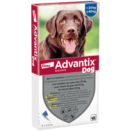 Advantix Dog 400/2000 Spot-On Oplossing Voor Honden 25-40kg Pipetten 4x4ml