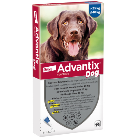 Advantix Dog 400/2000 Spot-On Oplossing Voor Honden 25-40kg Pipetten 6x4ml