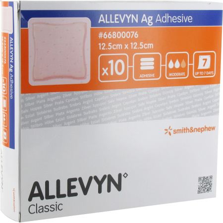 Allevyn Ag Klevend Hydrocellulair Verband 12,5x12,5cm Stuks 10 (66800076)