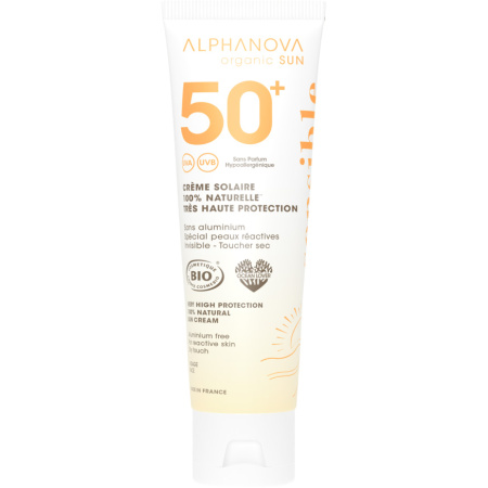 Alphanova Sun Zonnecrème Gevoelige Huid SPF50+ Gezicht Hoge Tolerantie Zonder Parfum Bio 50g